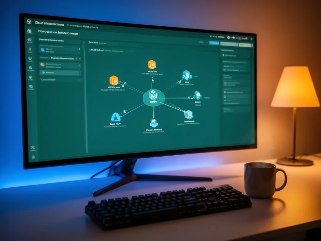Cloud infrastructure dashboard showing AWS and Azure service topology